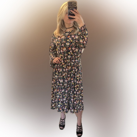 Boden Colorful Long-Sleeved Floral Midi Dress Size 10 - Picture 5 of 5